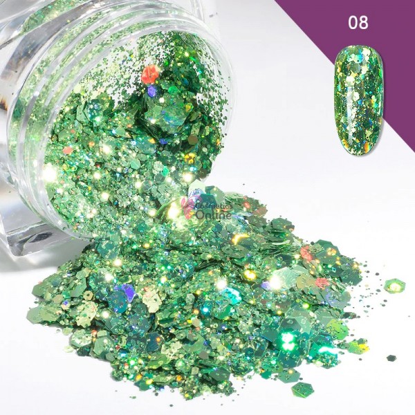 Paiete pentru unghii Lucky Gradient GLR08 - Green cu Reflexii